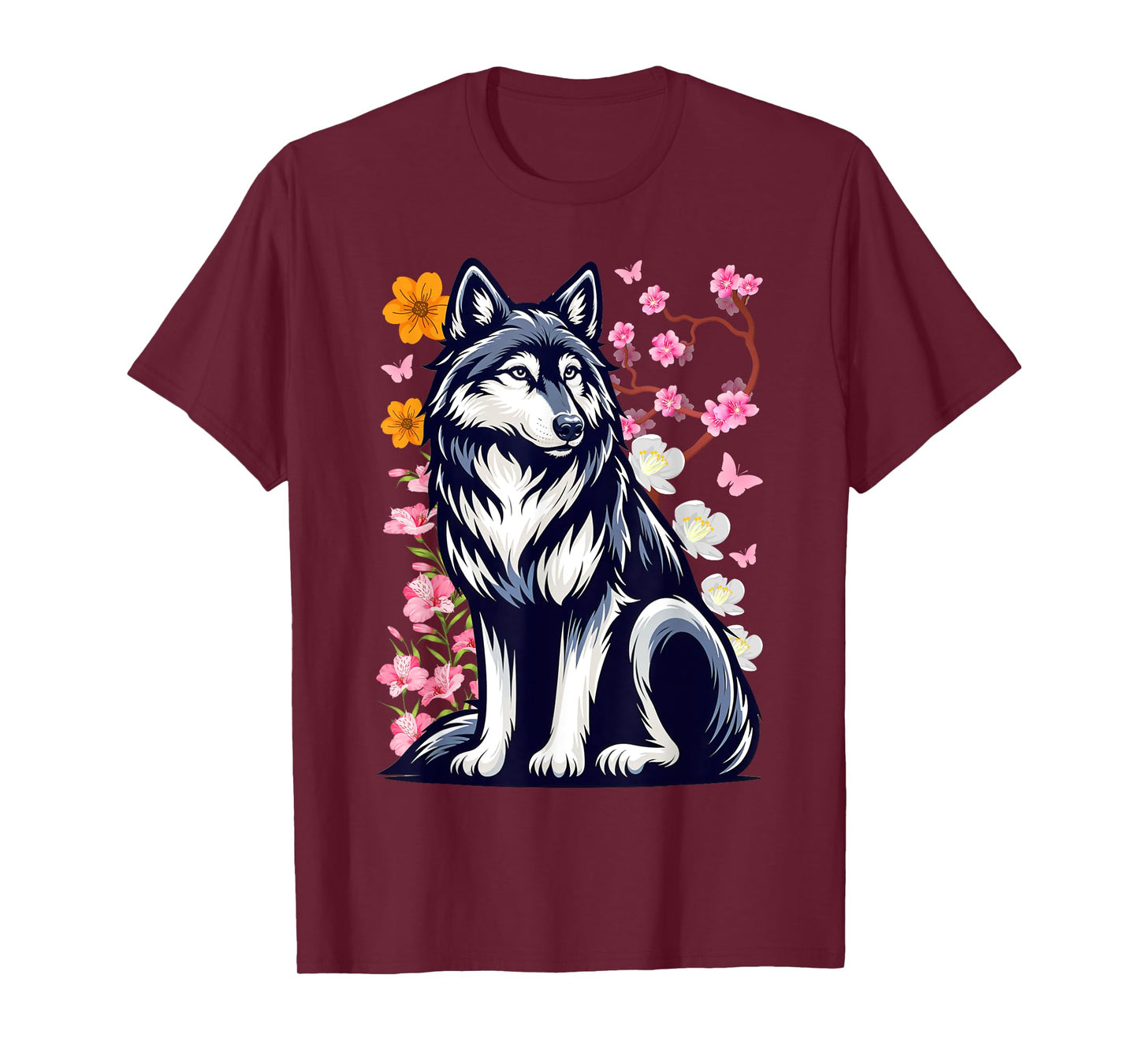 Cute Wolf With Flowers I Kids Wolf T-Shirt