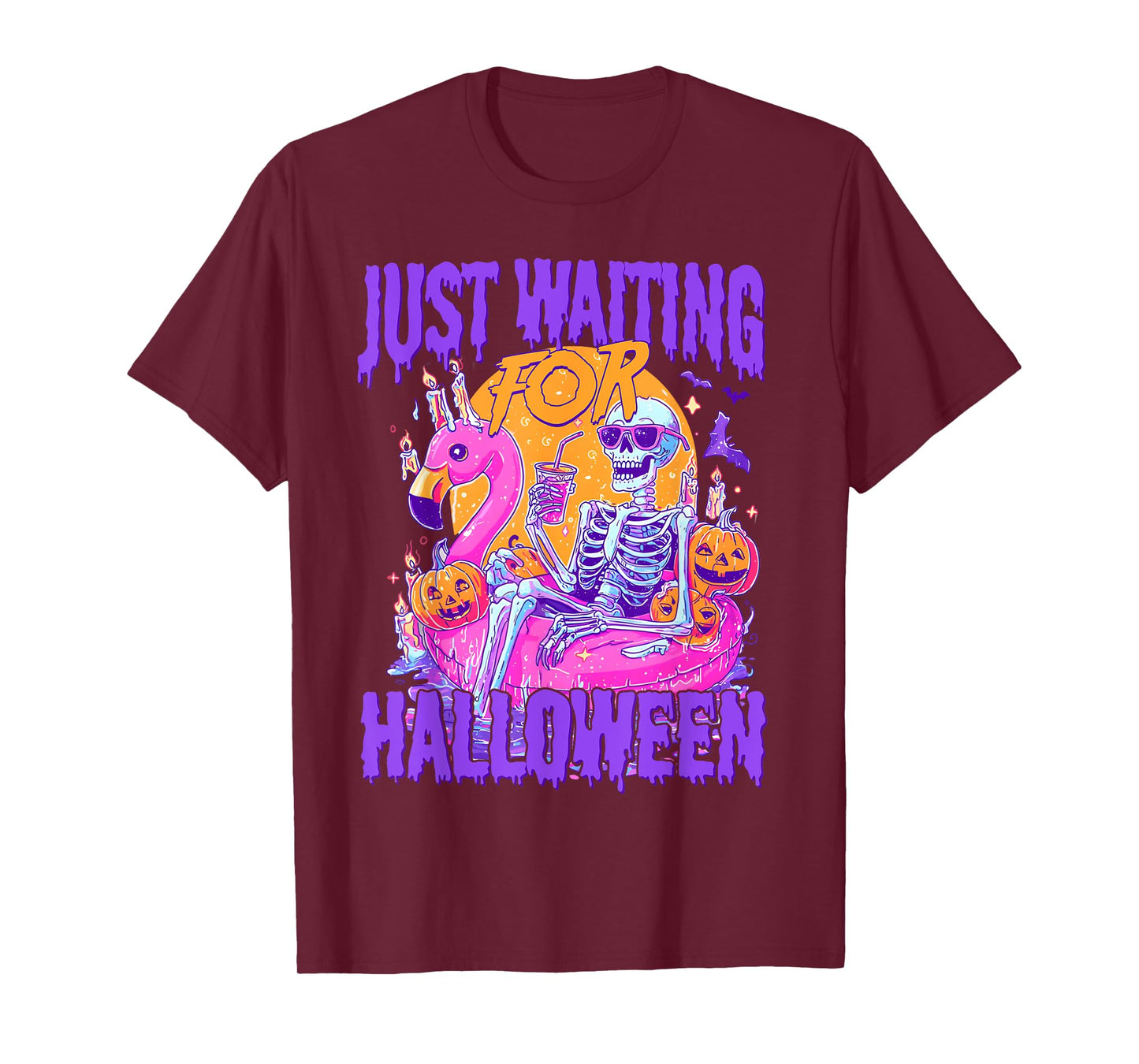 Just Waiting For Halloween Spooky Skeleton Summer Halloween T-Shirt