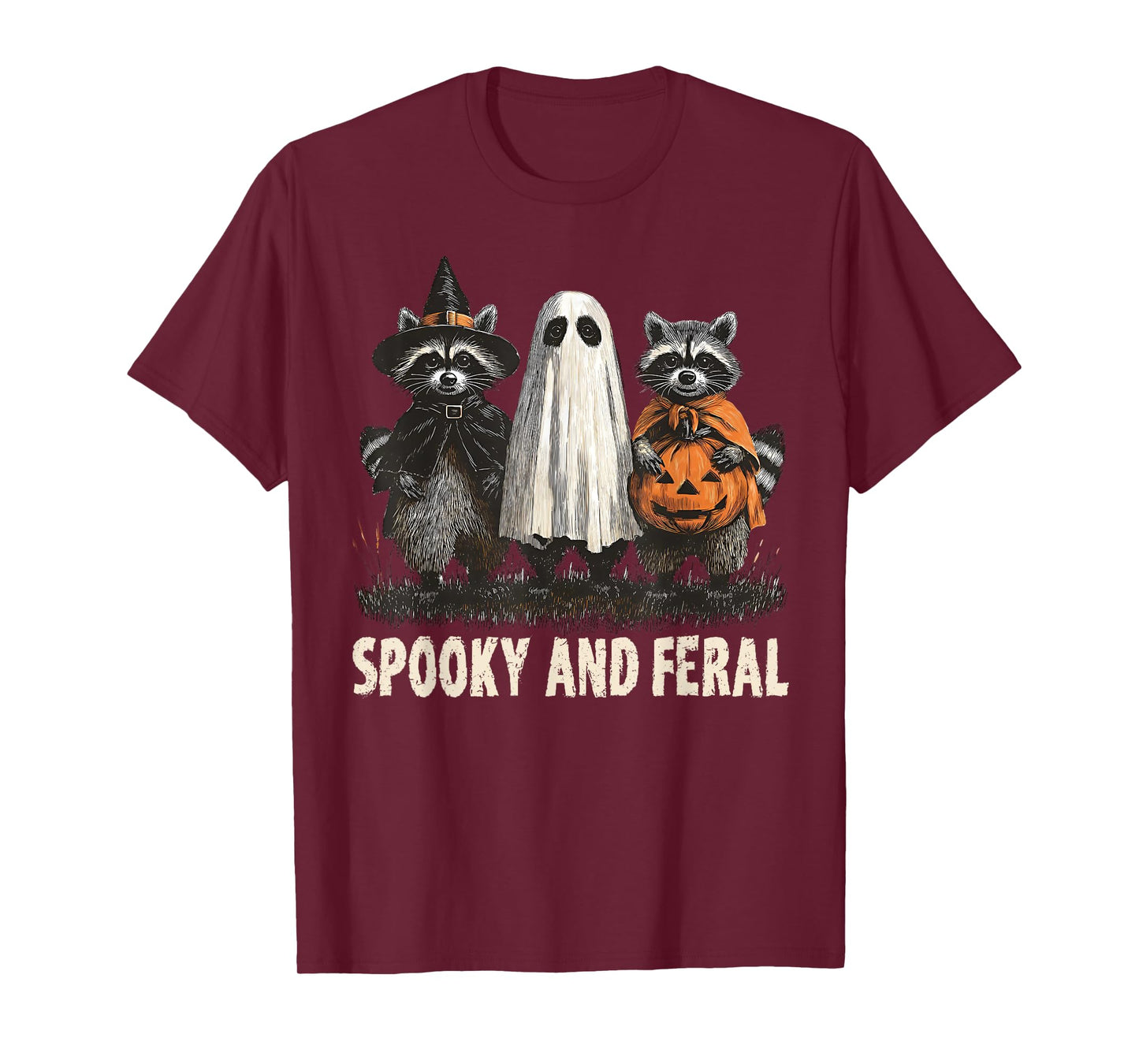 Spooky And Feral Halloween Cute Ghost Raccoon Trick Or Treat T-Shirt