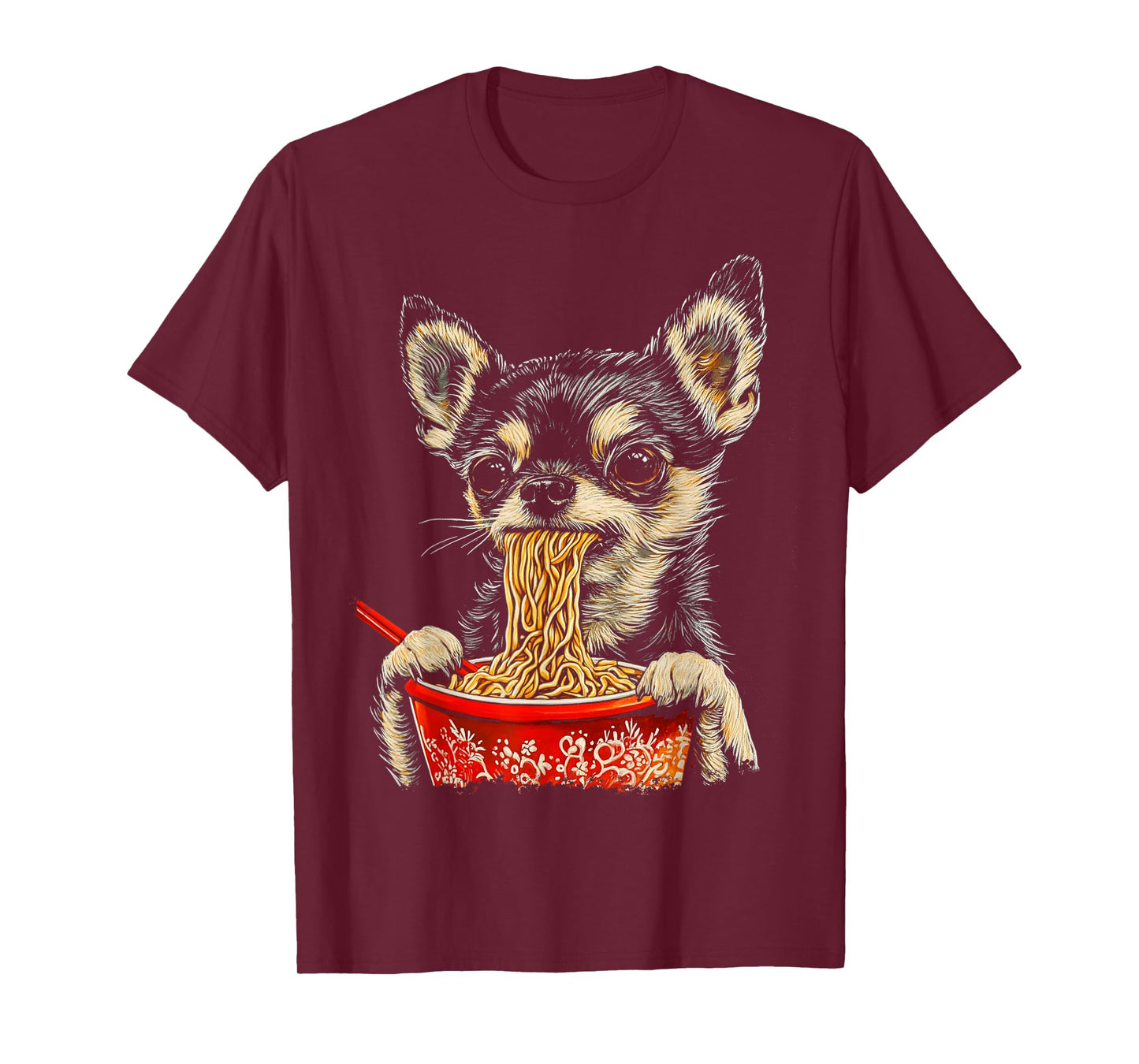 Funny Chihuahua Dog Eating Ramen T-Shirt
