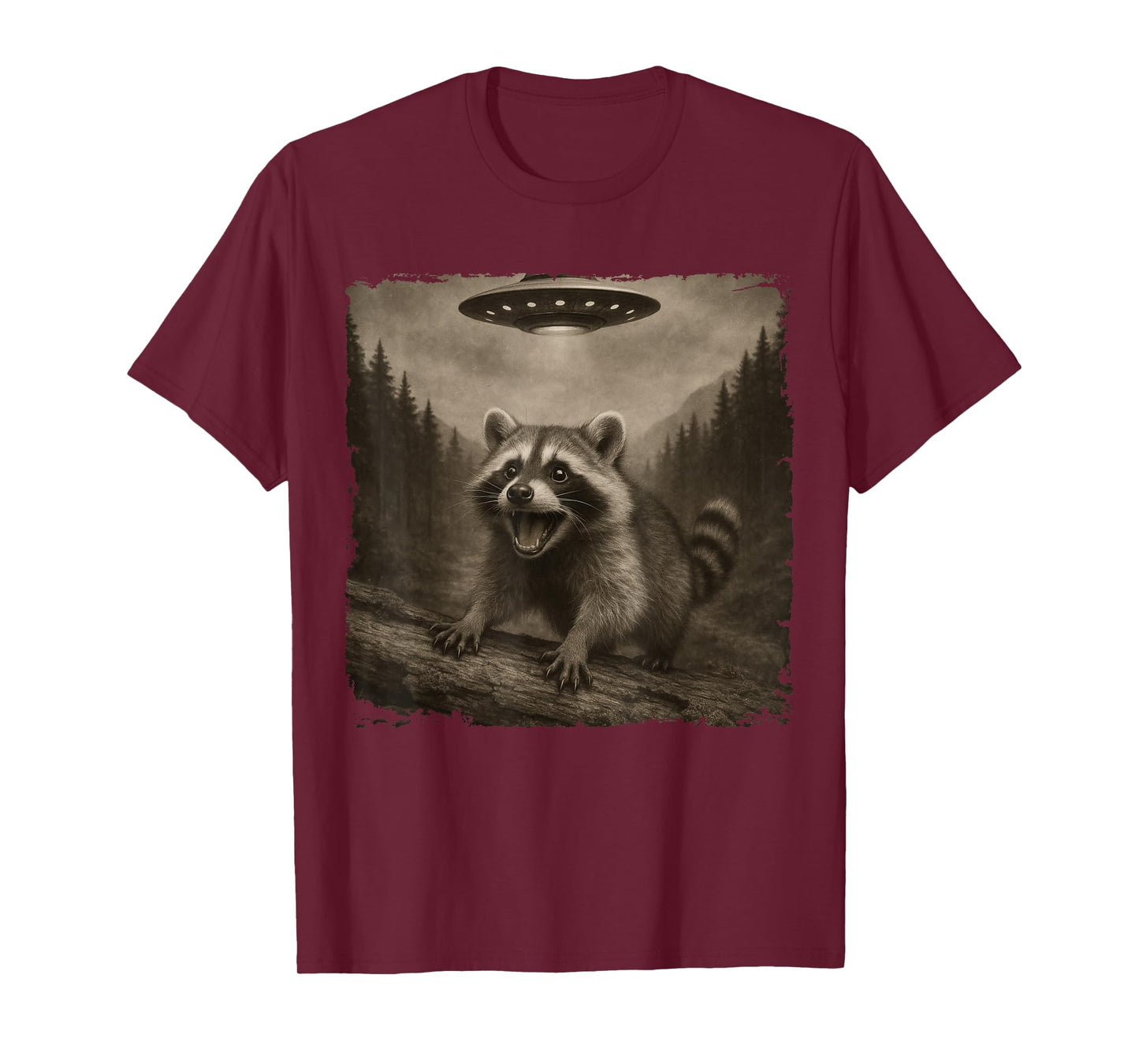 Funny Raccoon Evades Alien UFO Animal Meme Men Women Kids T-Shirt