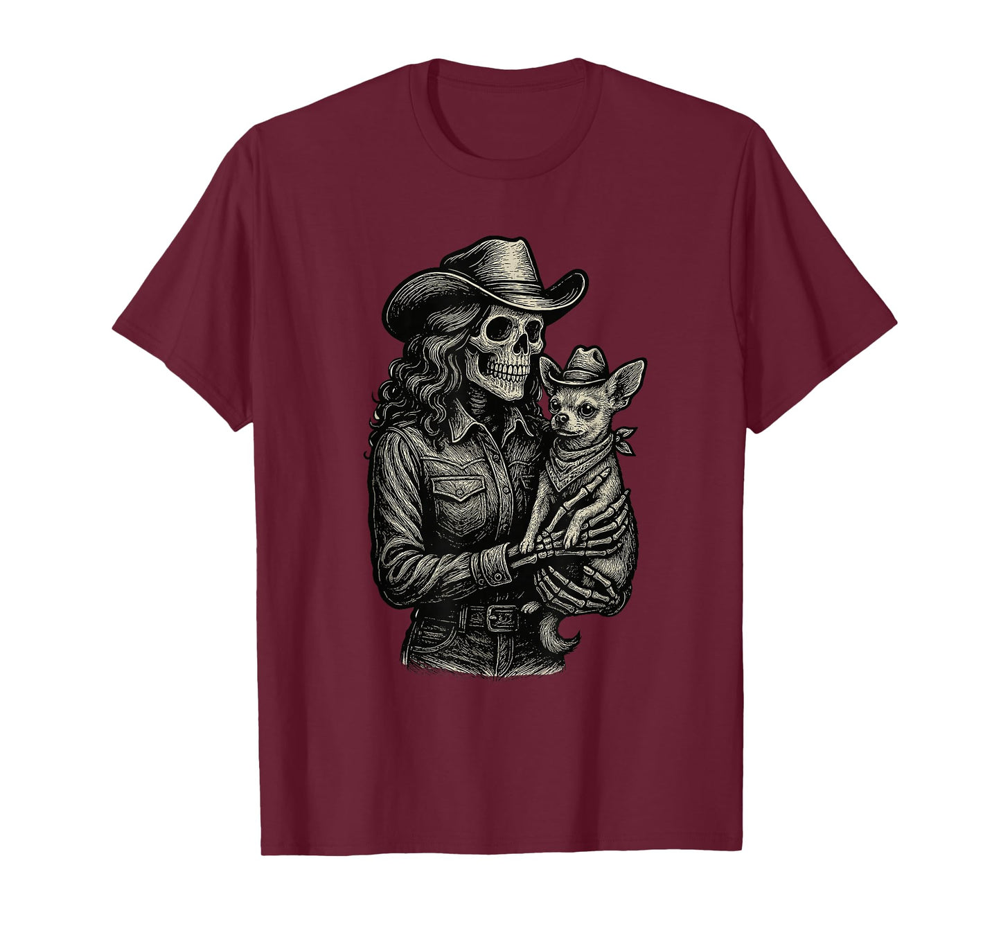 Skeleton Cowgirl Chihuahua Cowboy Goth Skull Western Gothic T-Shirt