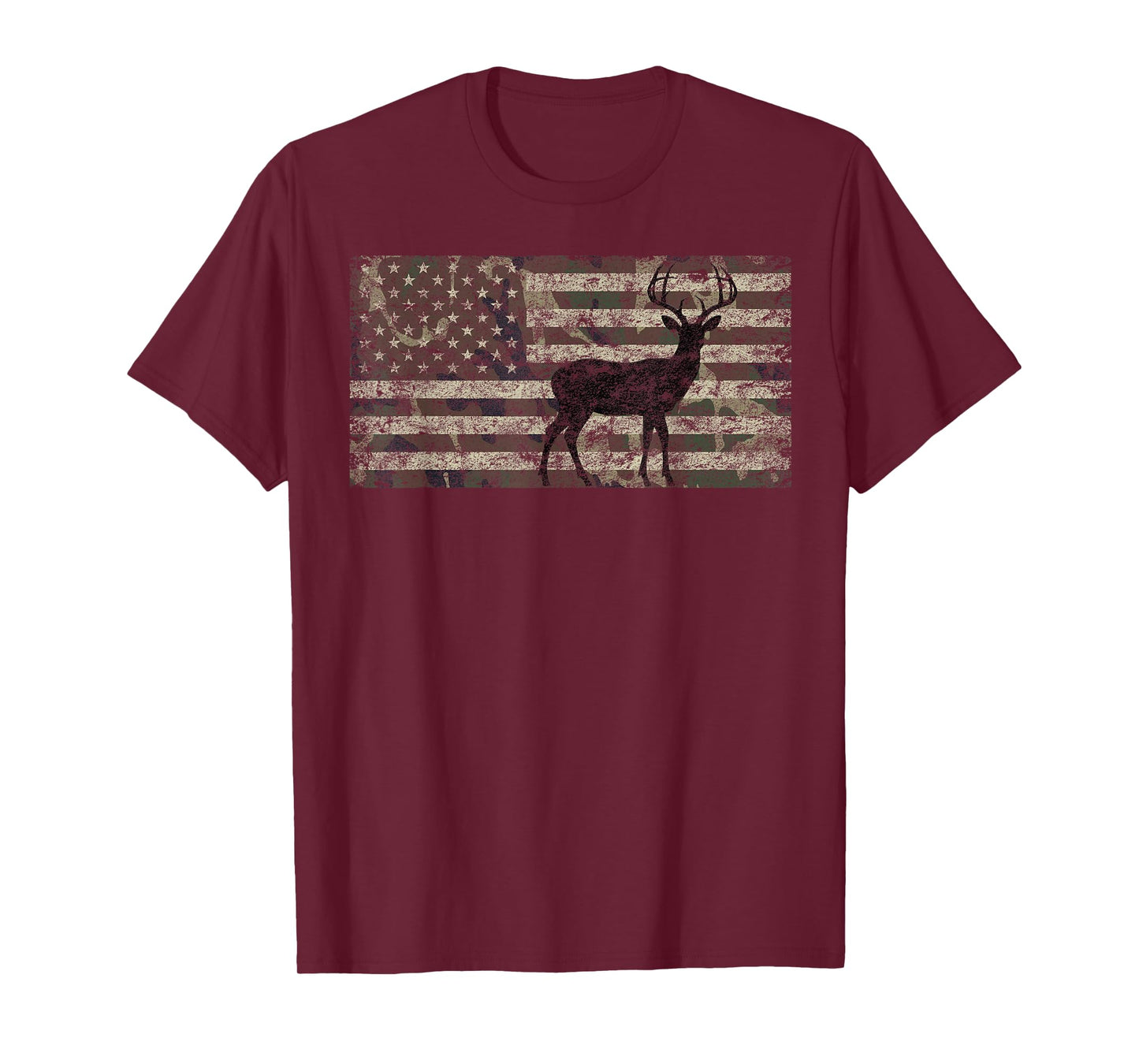 Deer Hunting Camo American Flag Buck Standing Hunter Country T-Shirt