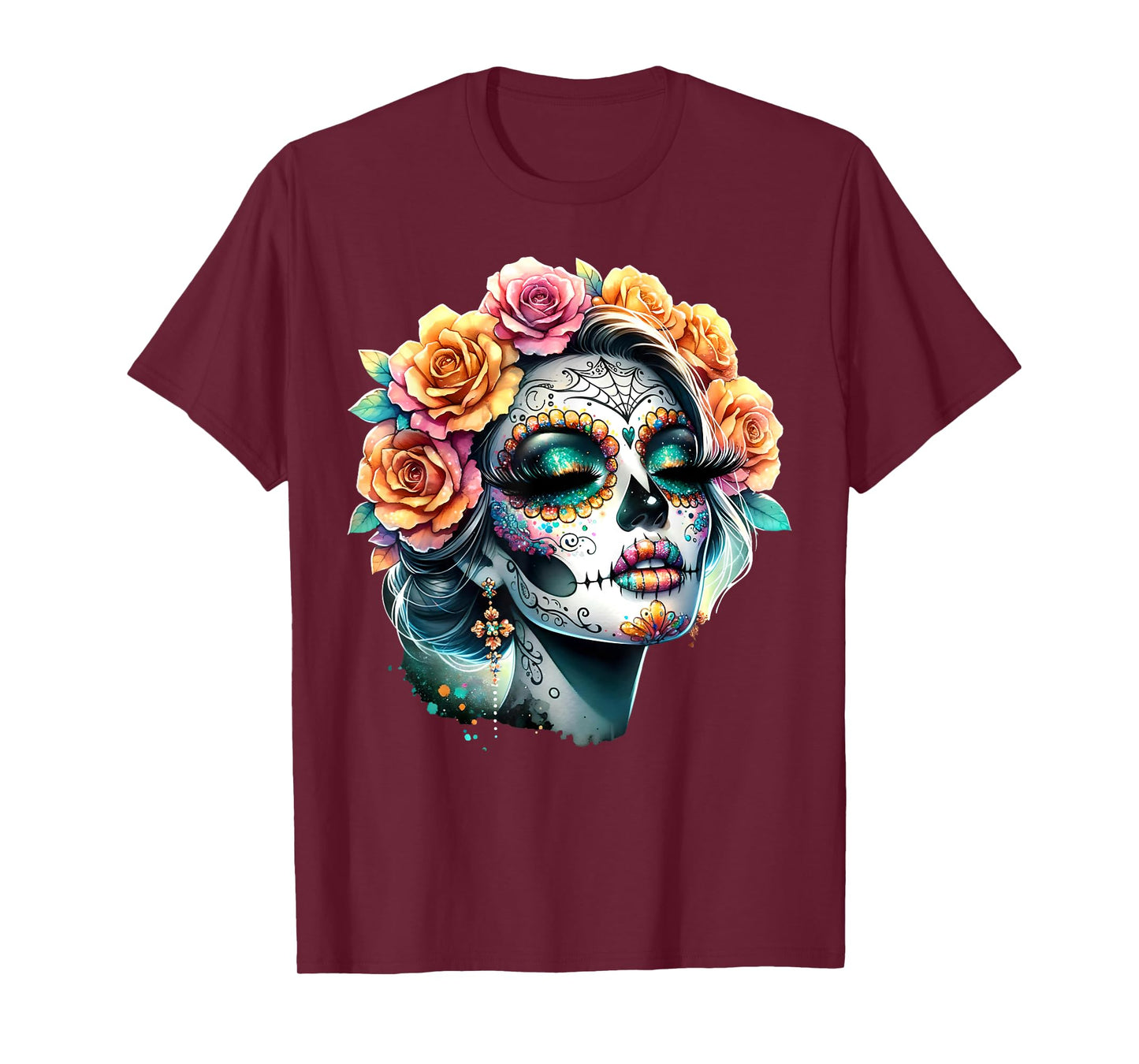 Rose Flower Woman Day Of The Dead Dia De Los Muertos Catrina T-Shirt
