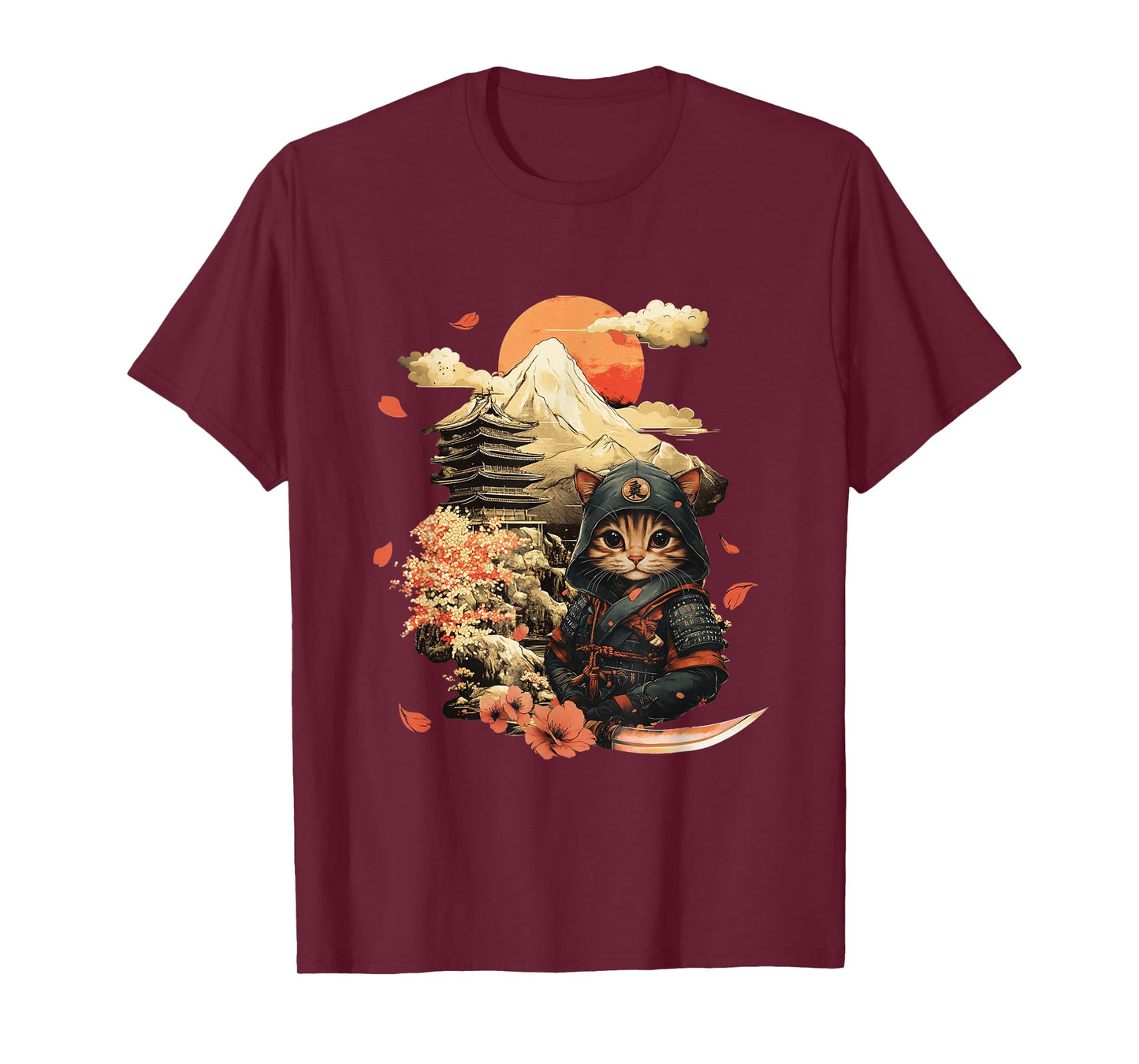 Vintage Japanese Samurai Ninja Cat Tattoo Kawaii T-Shirt