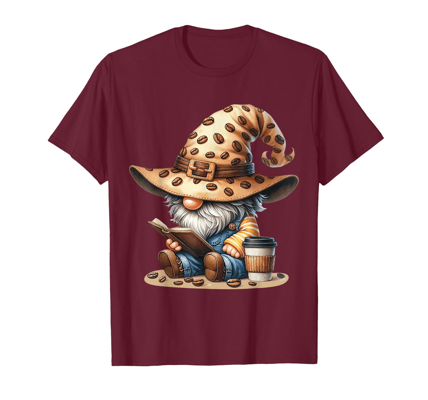 Cute Gnome Reading Books Coffee Lover Autumn Winter Tee T-Shirt