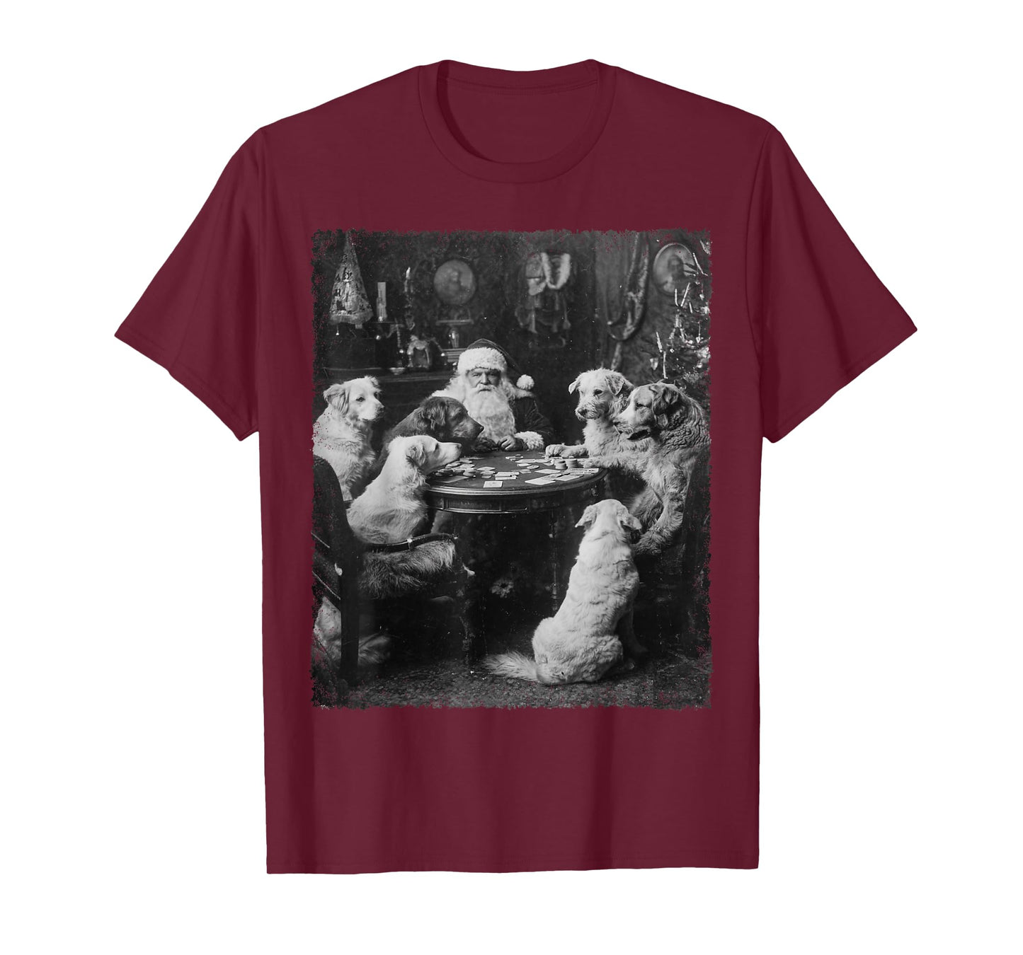 Santa Playing Cards Dogs Playing Poker Christmas Design T-Shirt