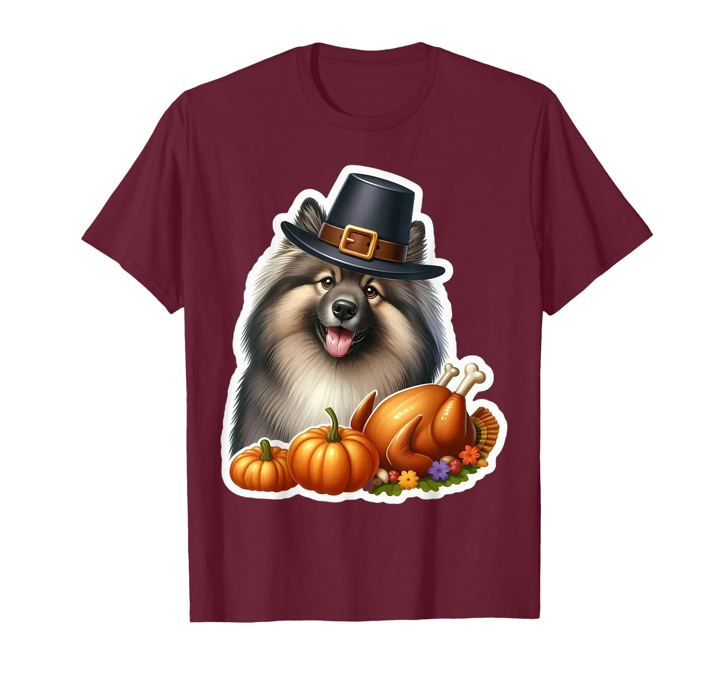 Thanksgiving Keeshond Dog Owner Lover Funny Pilgrim Turkey T-Shirt