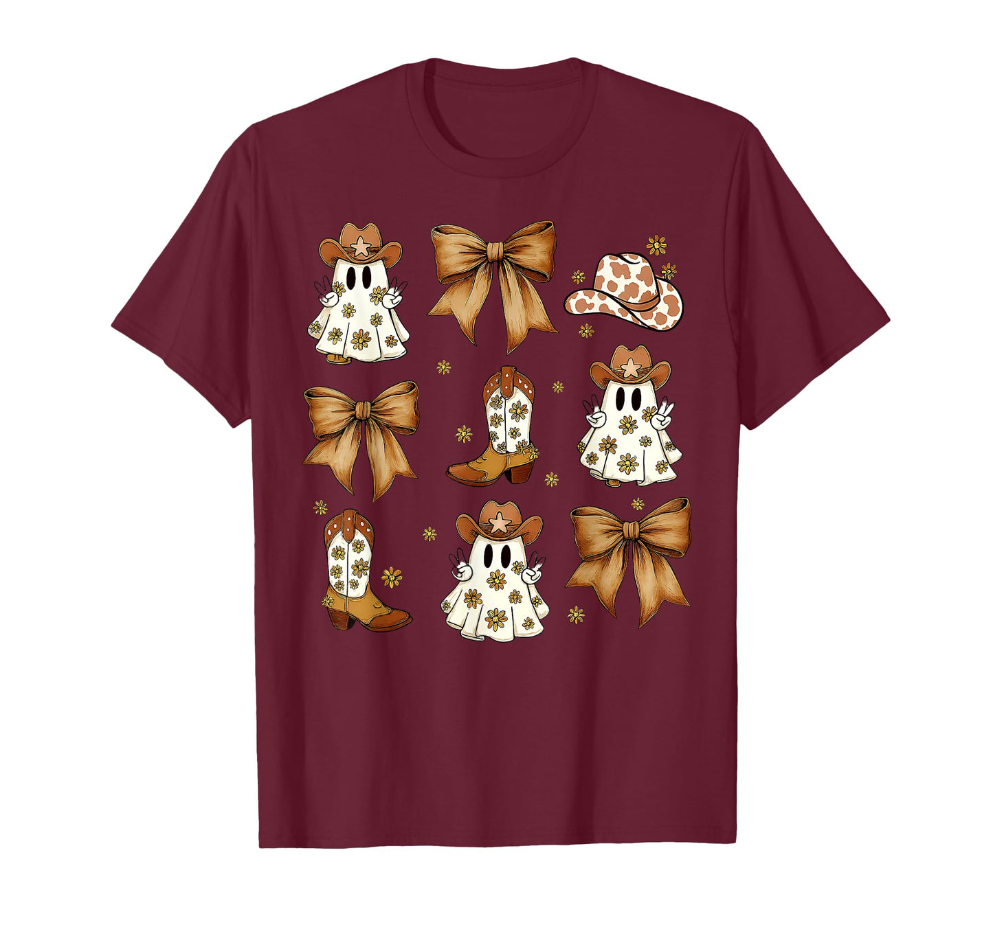 Coquette Ghost Bow Cowboys Cowgirl Boots Halloween Western T-Shirt