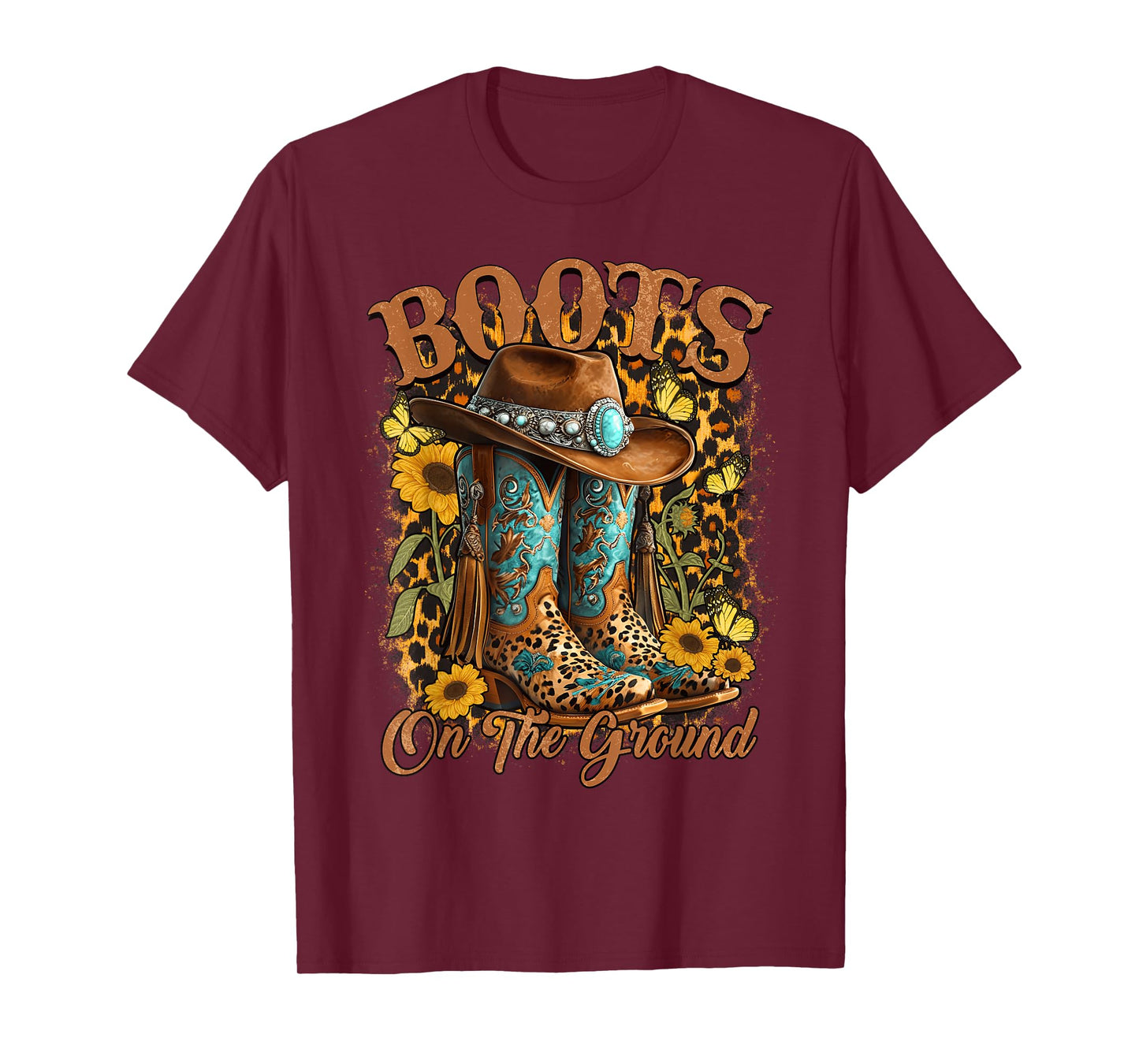 Boots On The Ground Western Cowgirl Linedance Leopard Women T-Shirt