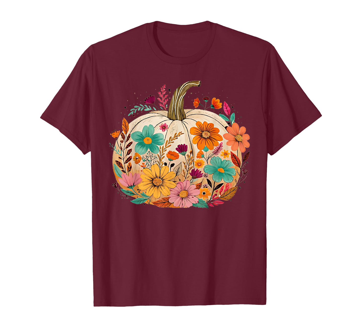 Retro Vintage Boho Pumpkin Floral Halloween Fall Vibes Women T-Shirt