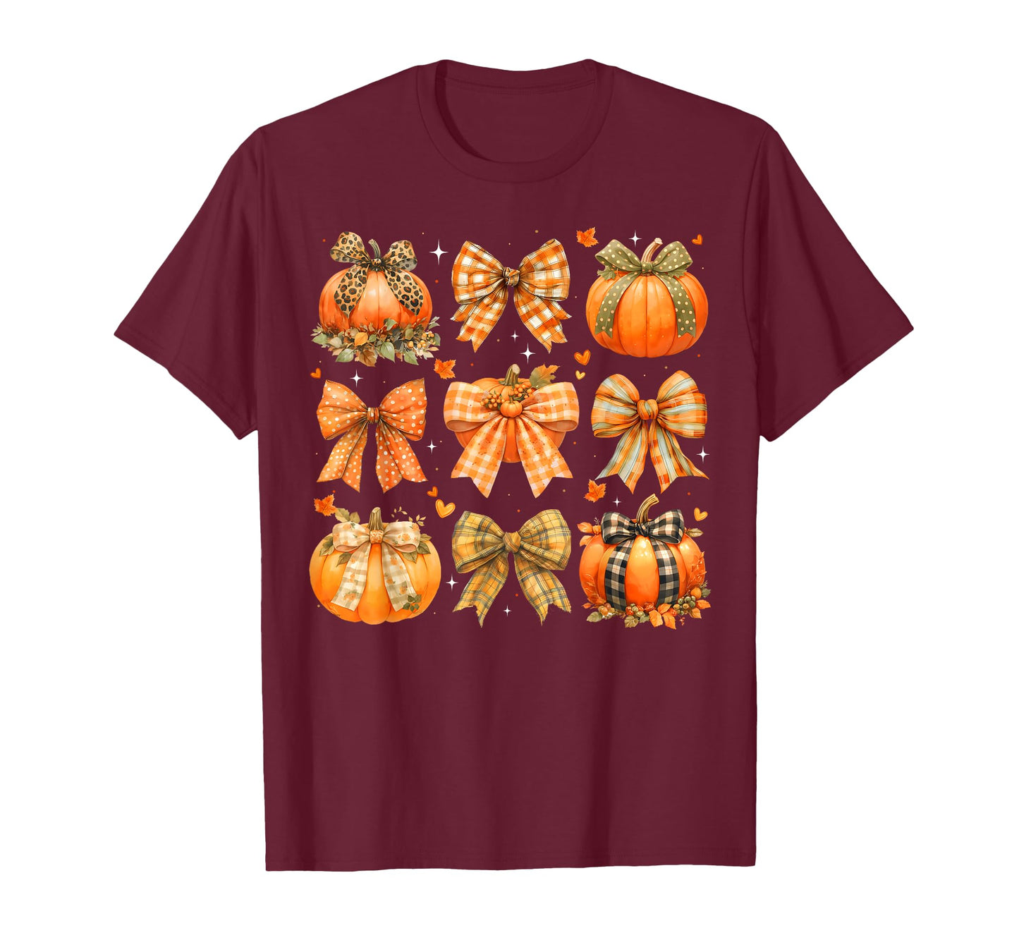 Pumpkin Season Thanksgiving Coquette Bow Autumn Fall Leaves T-Shirt