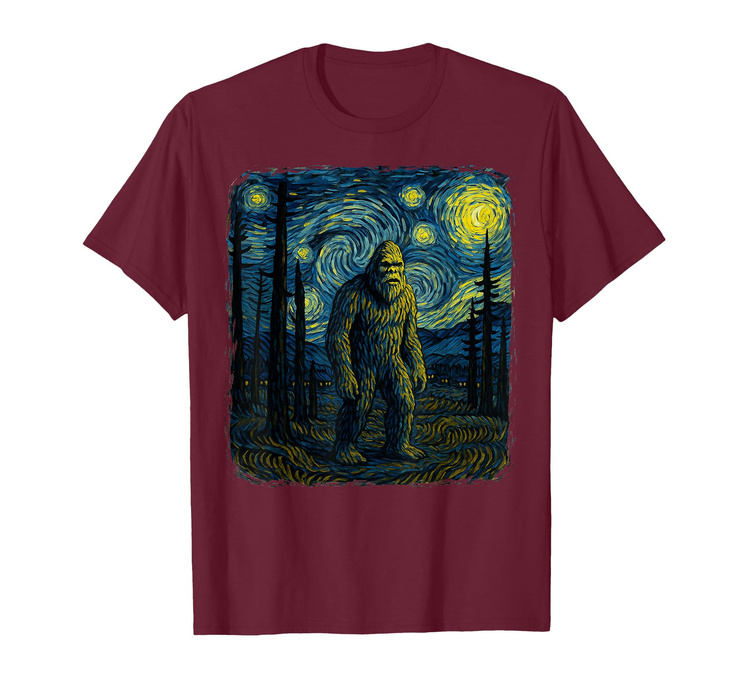 Bigfoot Starry Night Van Gogh Funny Gifts Men Women Boy Kid T-Shirt