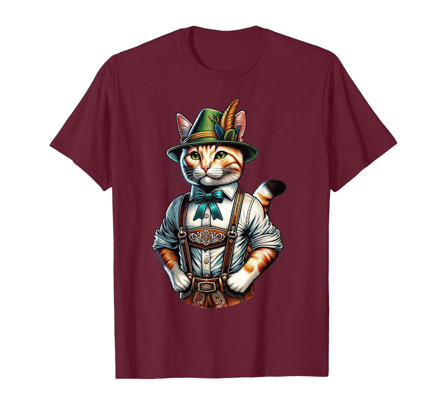 Oktoberfest Cat Funny German Bavarian Lederhosen Cat Lover T-Shirt
