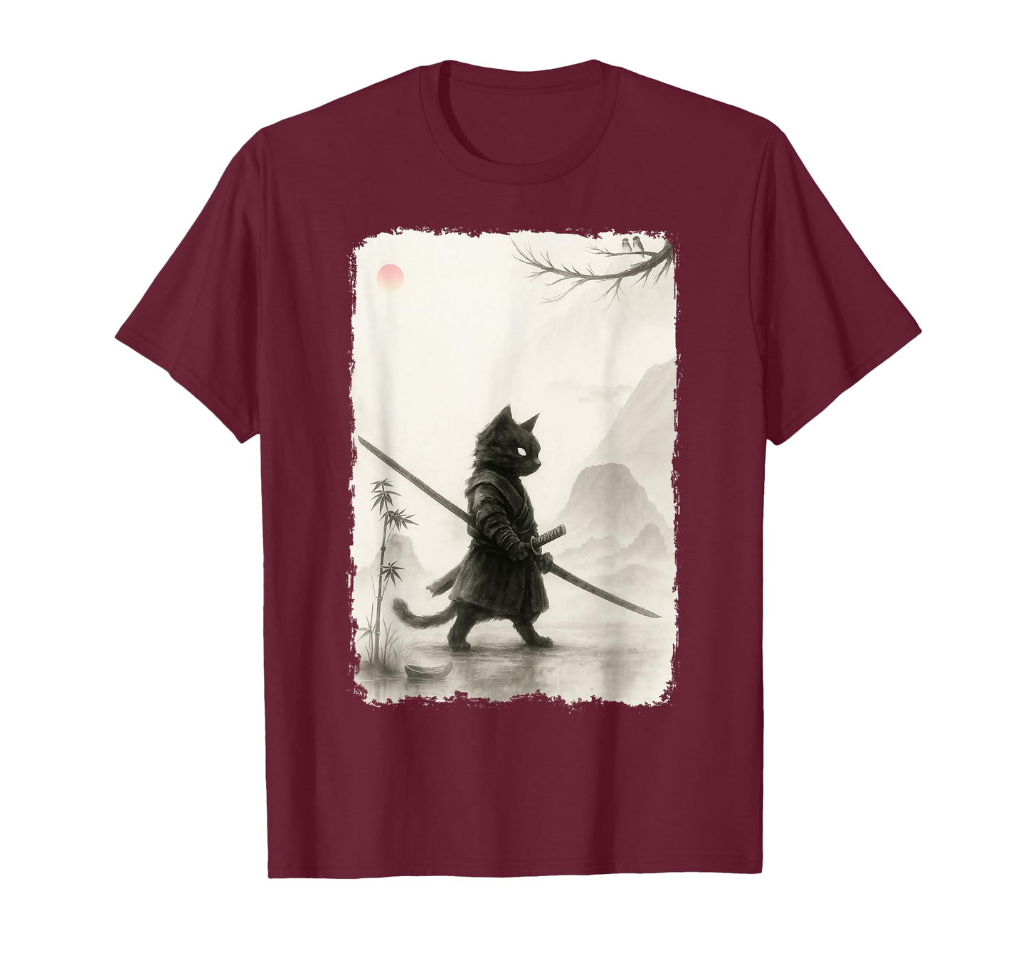 Vintage Samurai Cat Bushido Japanese Ukiyo Graphic Art T-Shirt