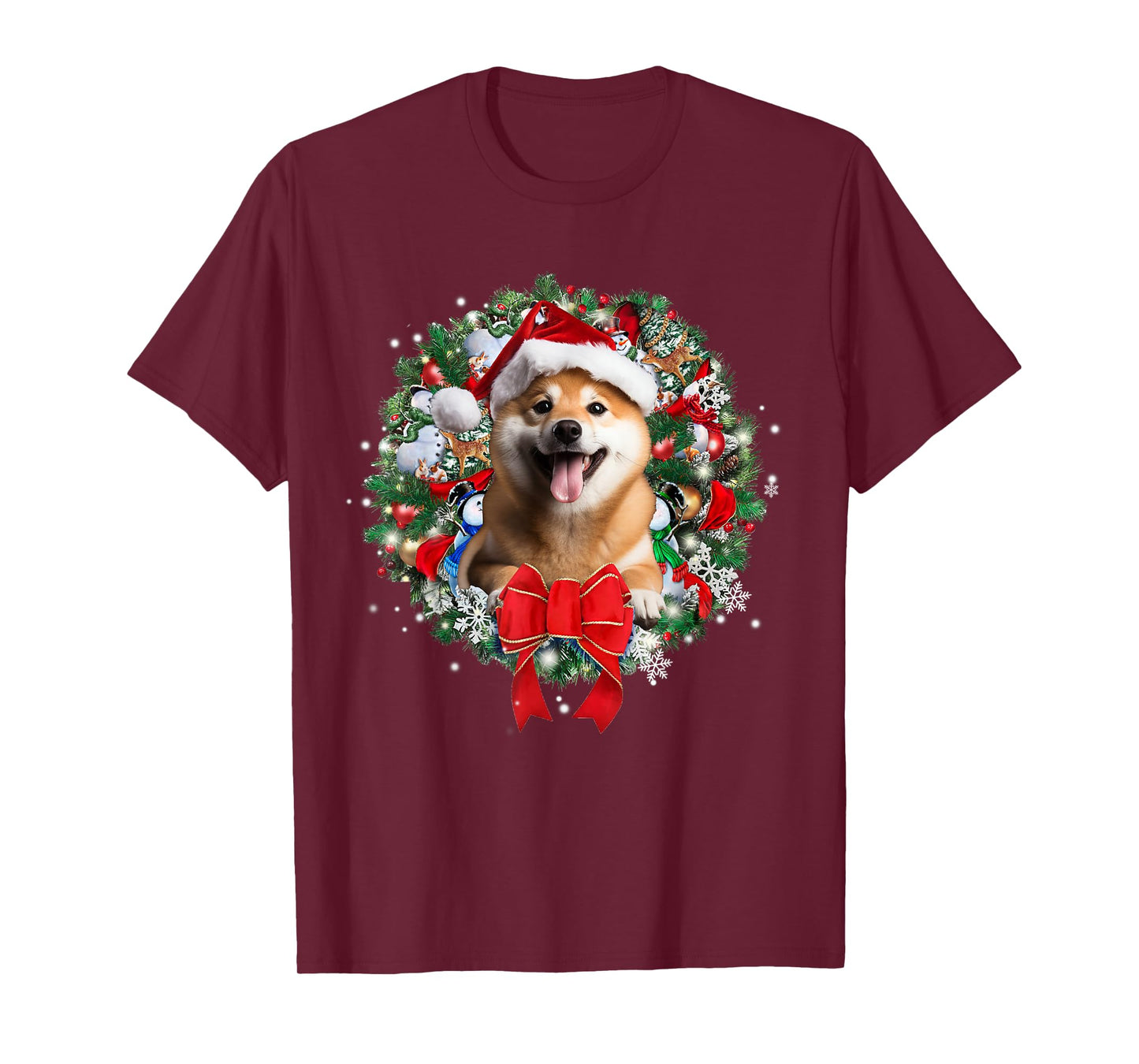 Shiba Inu Christmas Wreath Decoration Xmas Pajamas T-Shirt