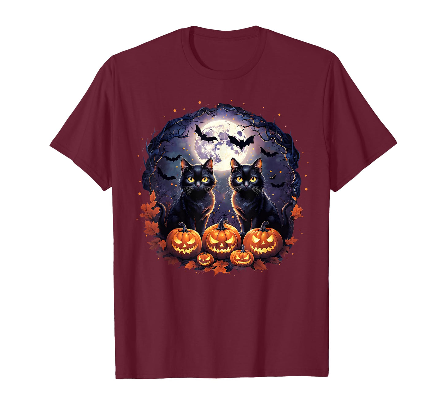 Black Cats Pumpkins Full Moon Halloween Cat Lover Men Women T-Shirt