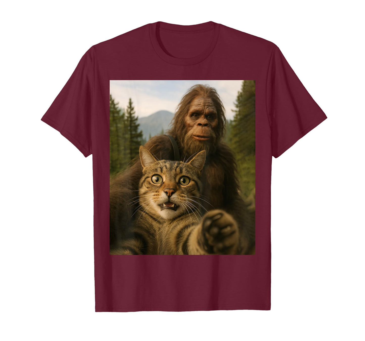 Cat Bigfoot Sasquatch Selfie Photo Funny Gifts Men Women Kid T-Shirt