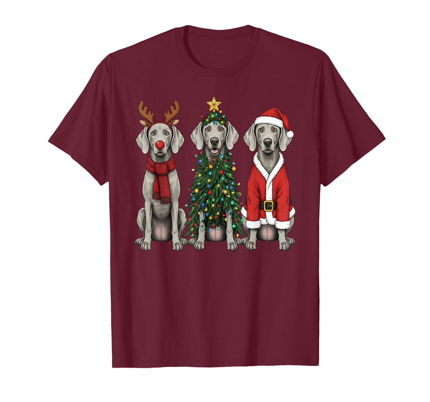Retro Christmas Weimaraner Santa Reindeer Dog Lover T-Shirt
