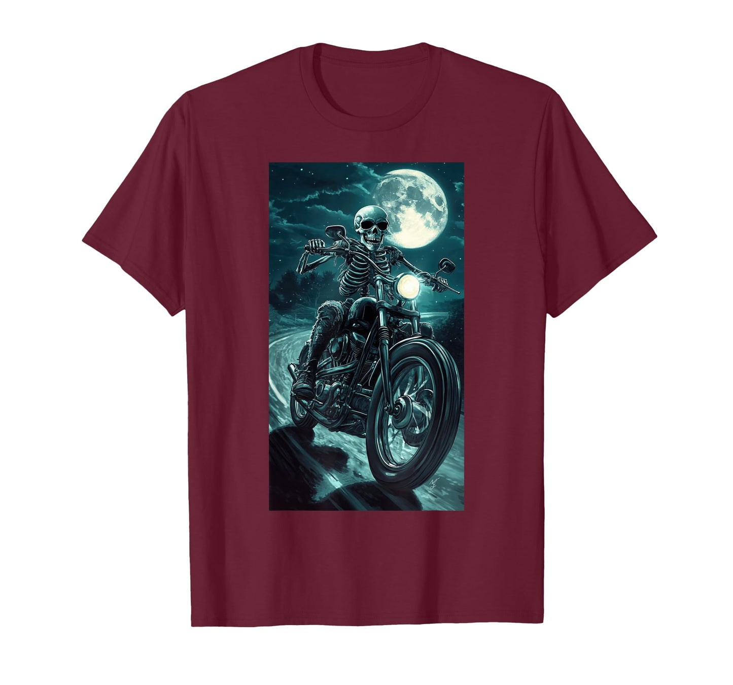 Cool Skeleton Riding Vintage Motorcycle Biker Art T-Shirt