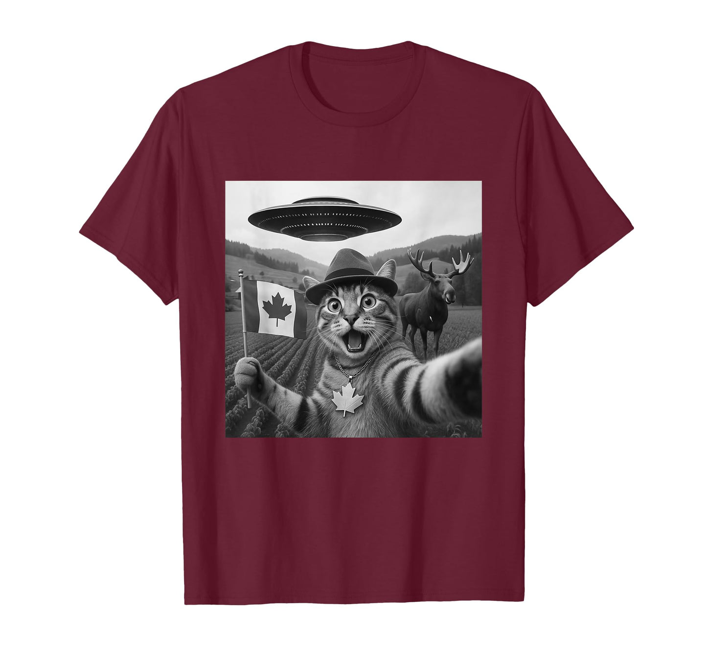 Cat Selfie With Alien UFO Canada Day Cat Gifts For Men Kid T-Shirt
