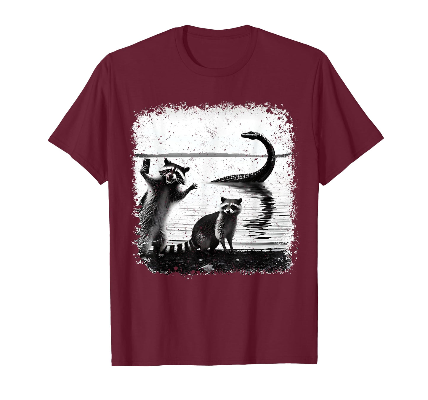 Raccoon Selfie With Loch Ness Monster Funny Racoon Graphic T-Shirt
