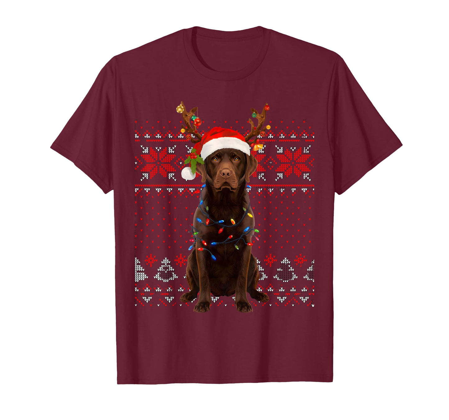 Christmas Dog with Hat and Lights - Funny Holiday Labrador T-Shirt