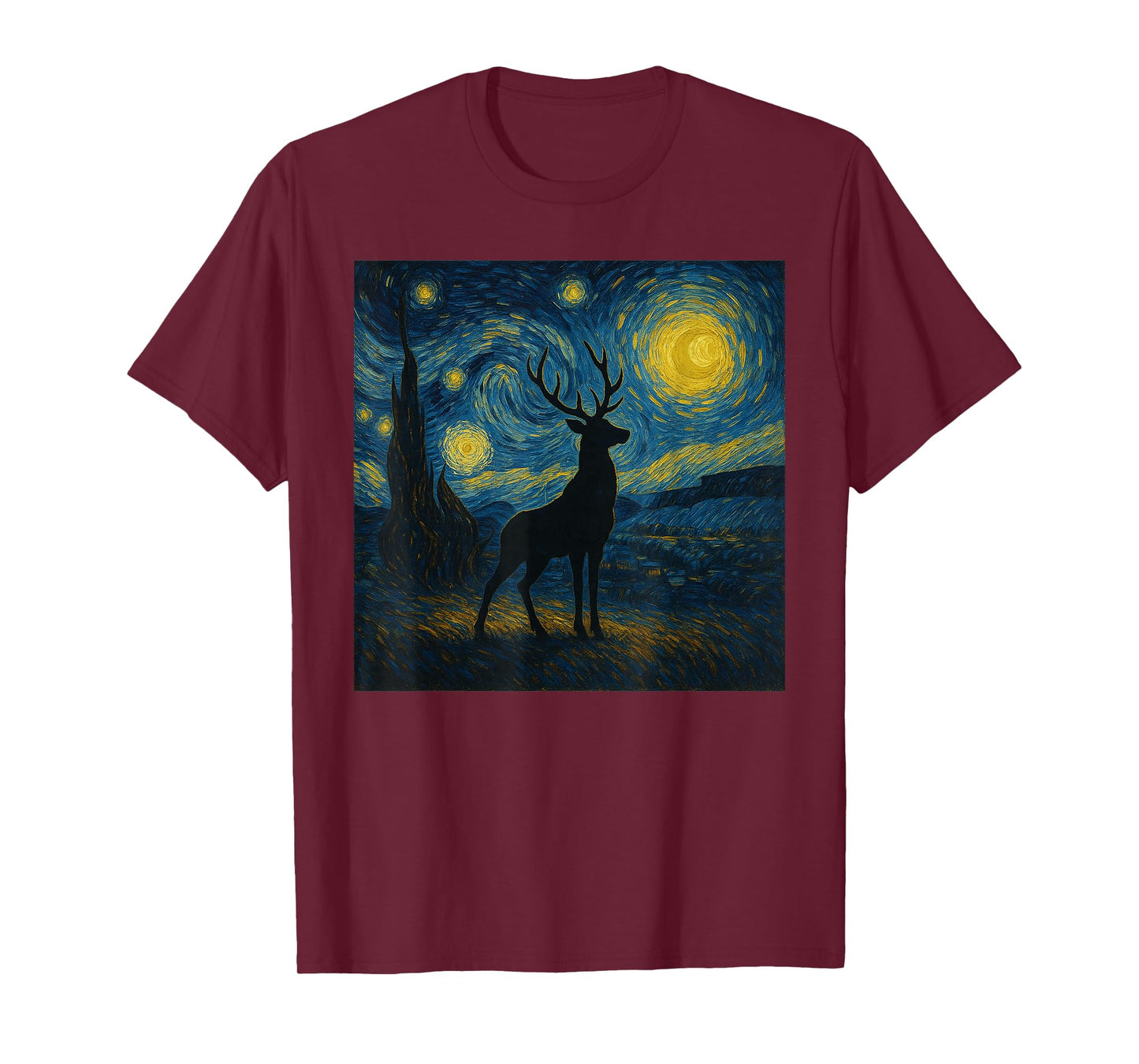 Starry Night Van Gogh Deer Funny Graphic T-Shirt