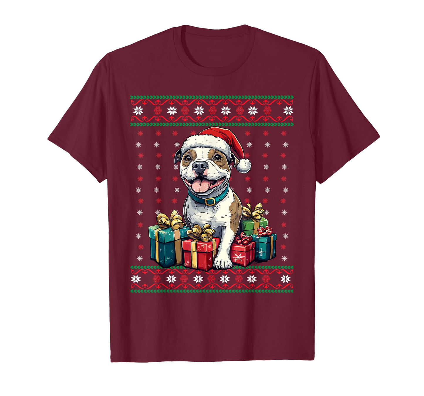 Amstaff Santa Hat Xmas American Staffordshire Ugly Christmas T-Shirt