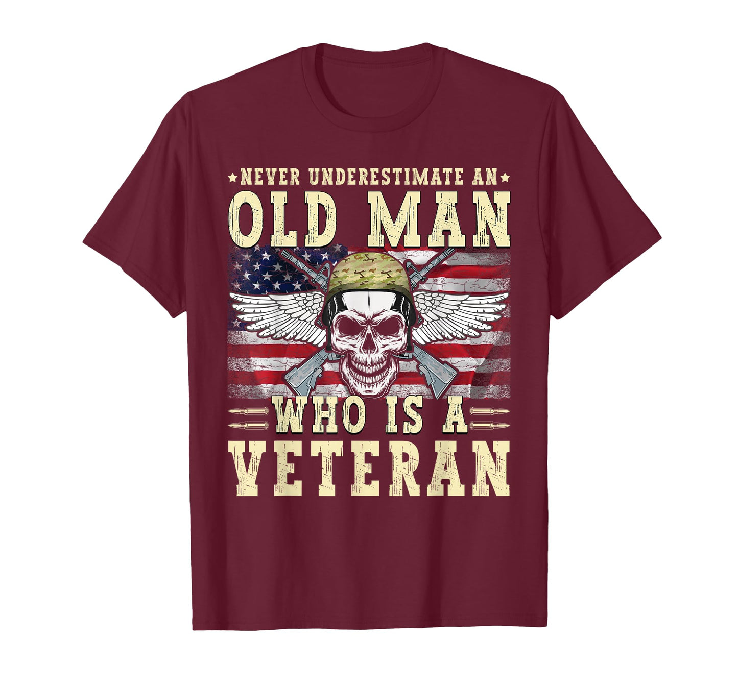 Never Underestimate Old Man Veterans Day USA Flag Patriotic T-Shirt