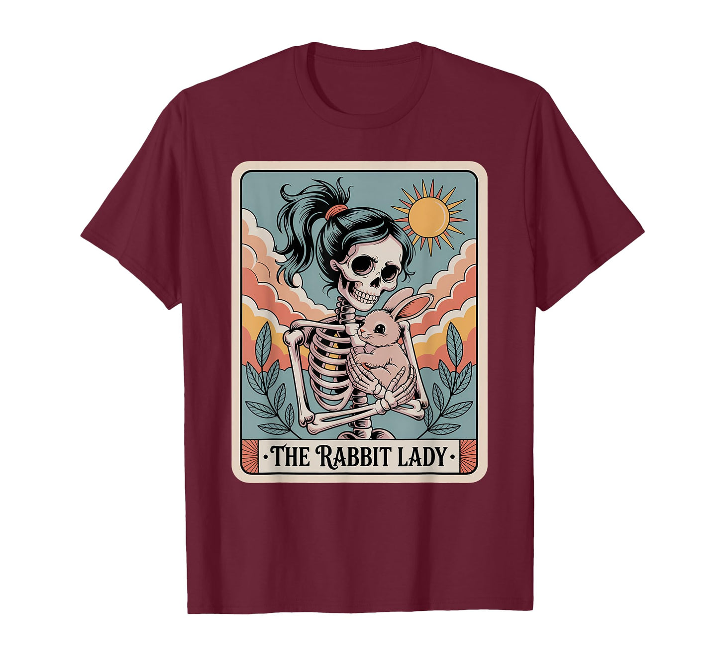 Rabbit Lady Tarot Card Skeleton Holding Bunny Women Girl T-Shirt