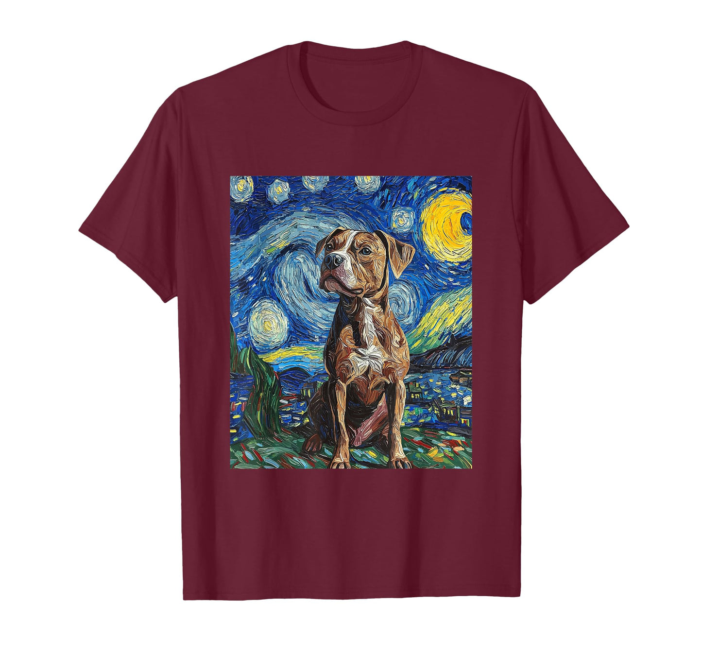 Pitbull Dog Pit Bull Pittie - Van Gogh Style - Starry Night T-Shirt