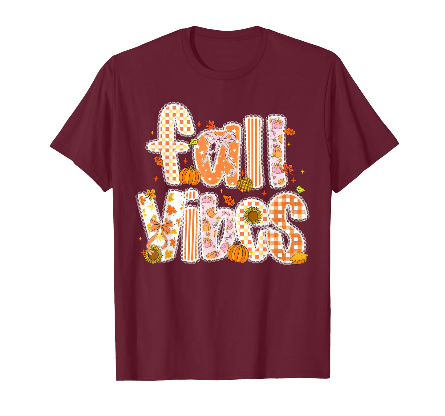 Fall Vibes Pumpkin Coquette Bow Autumn Leaves Thanksgiving T-Shirt