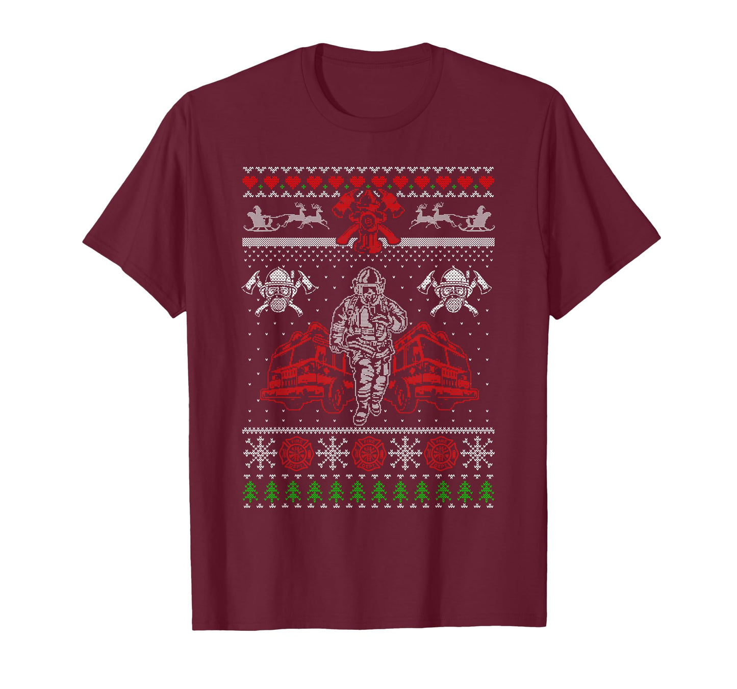 Firefighter Ugly Christmas Sweater Santa Xmas T-Shirt