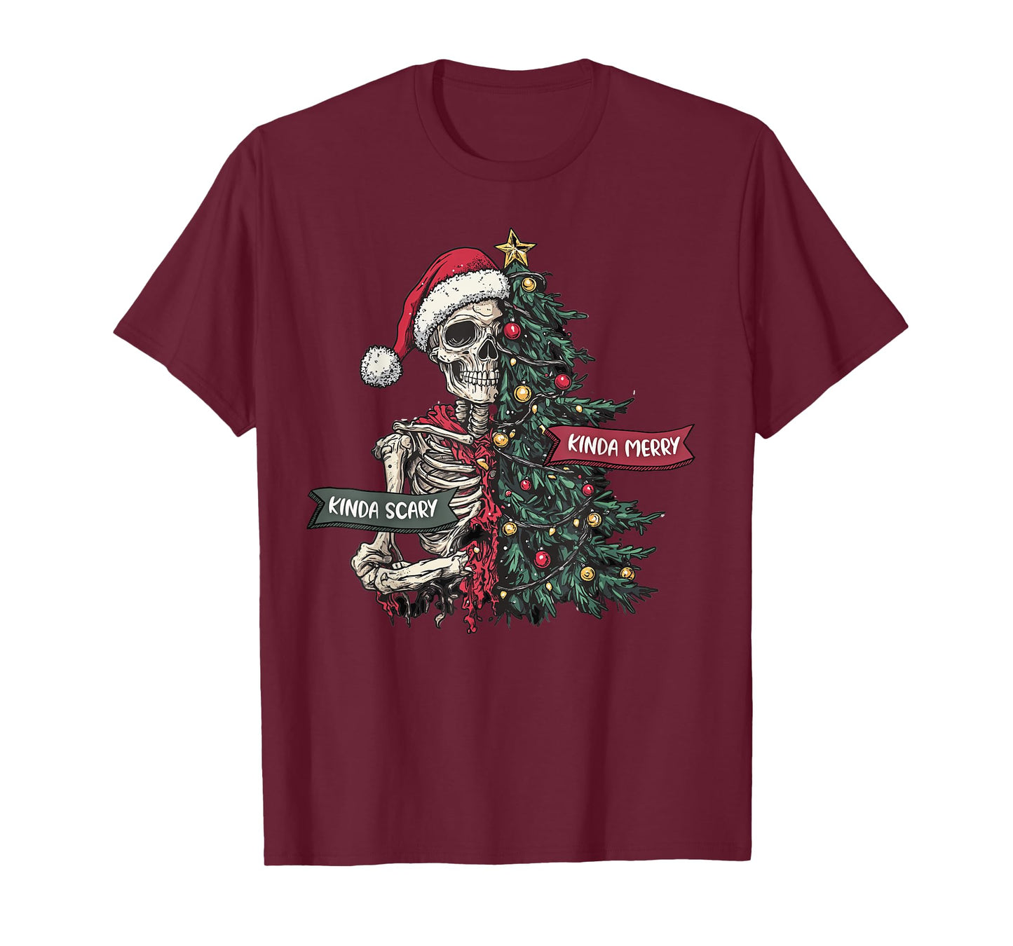 Christmas Skeleton Tree Kinda Scary Kinda Merry Santa Goth T-Shirt