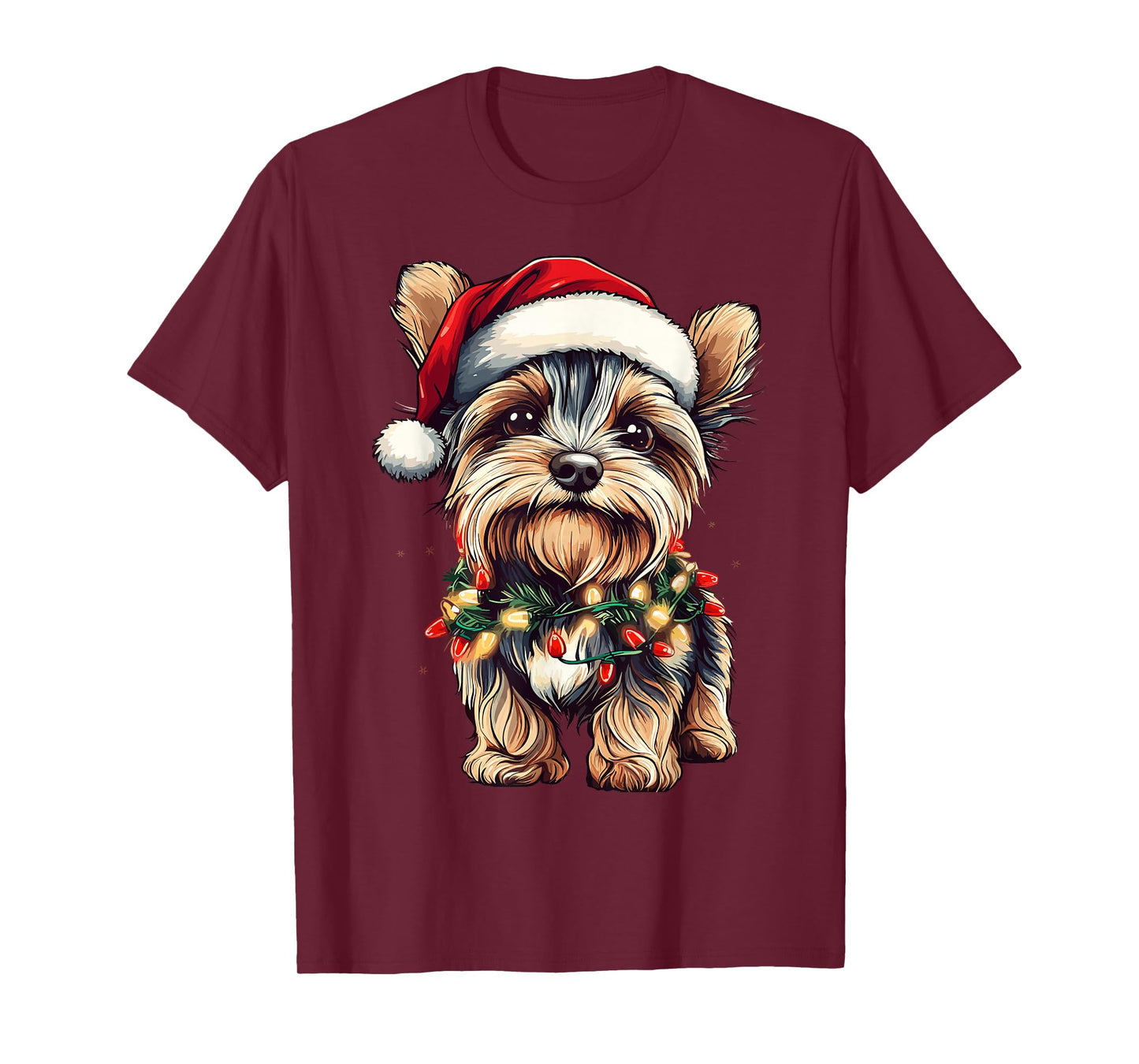 Yorkie Santa Christmas Tree Lights Xmas Yorkshire Terrier T-Shirt