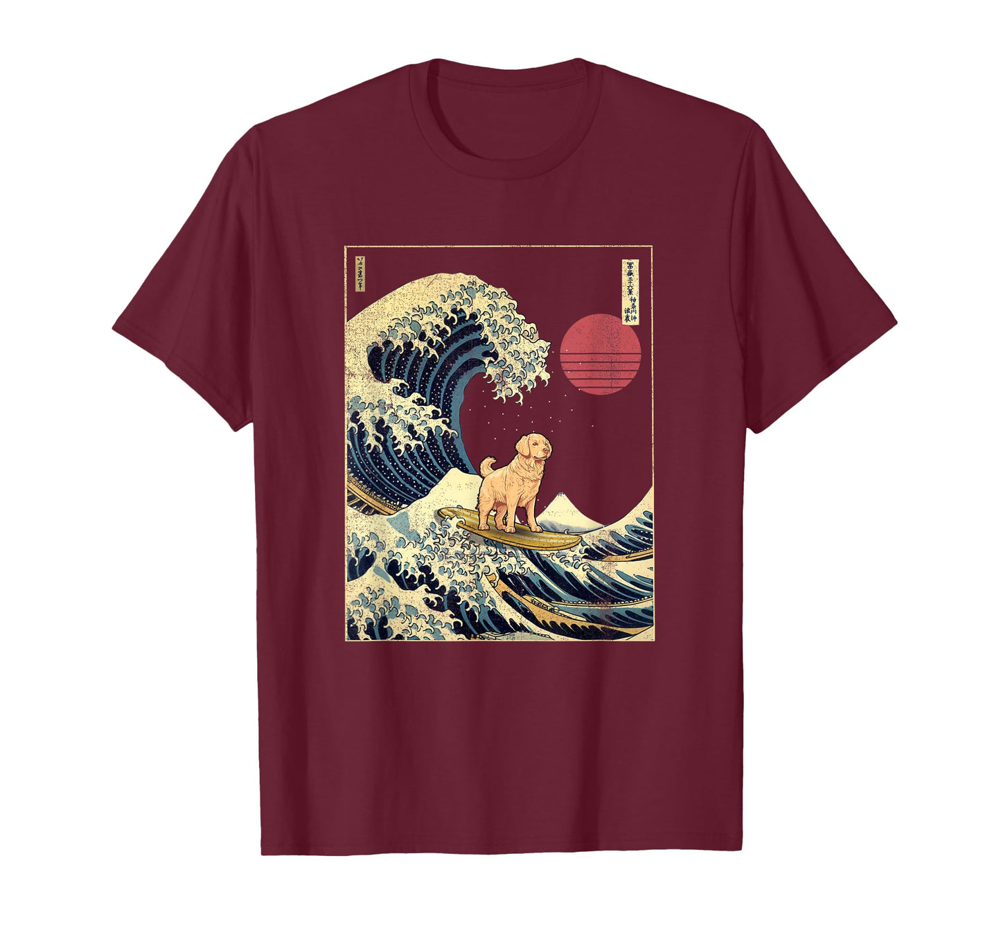 Golden Retriever Japanese Kanagawa Wave Funny Surf Dog T-Shirt