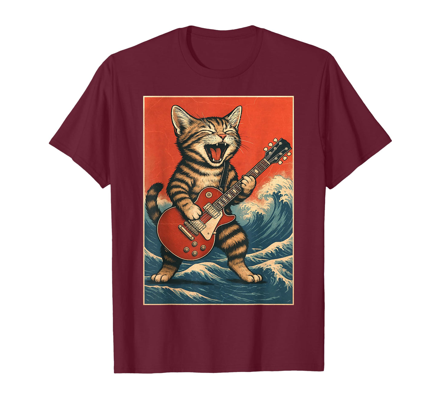 Rock & Roll Surfing Guitarist Funny Cat Lover Gift T-Shirt