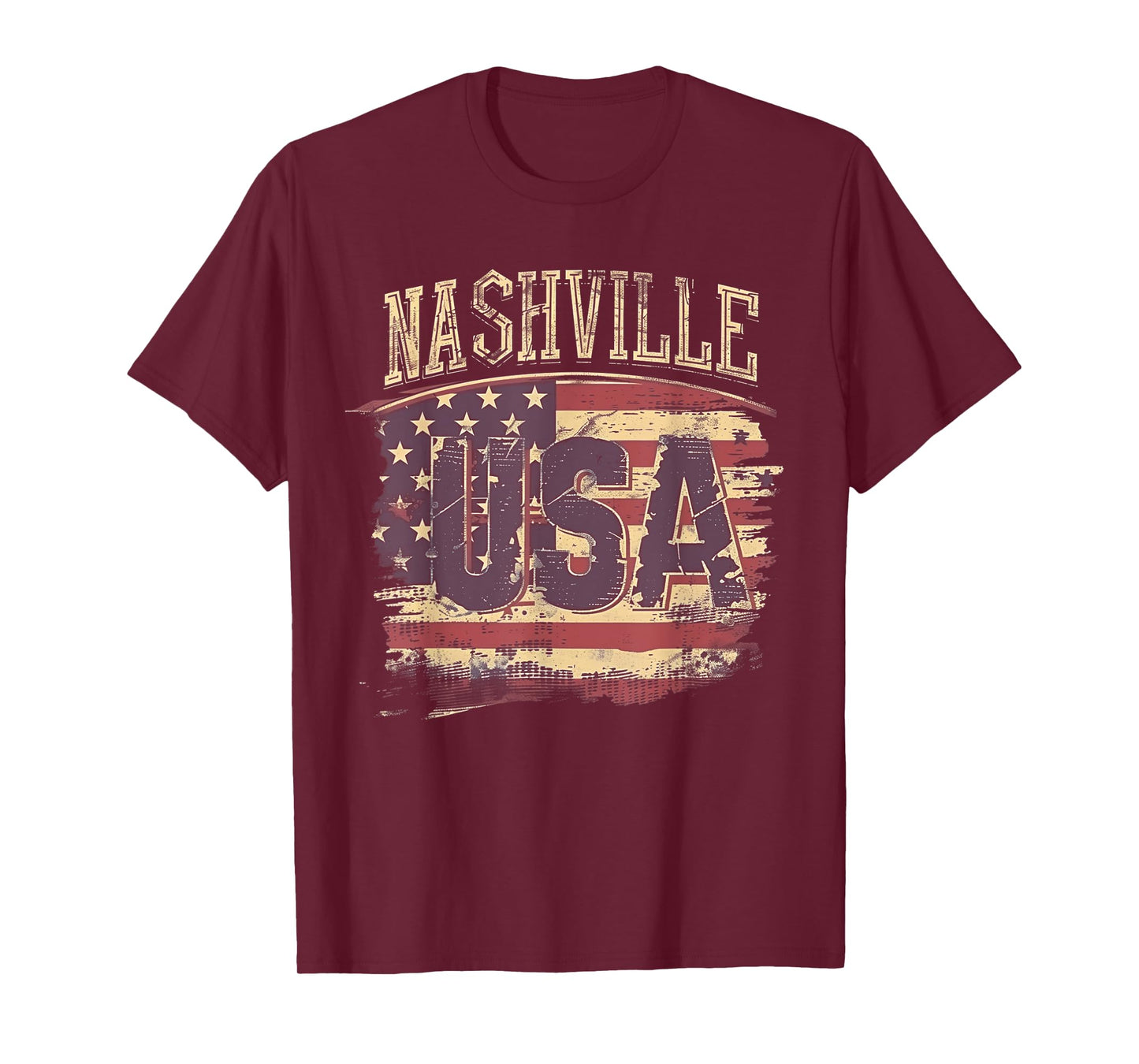 Nashville - USA 4th of July Retro American Flag Vintage T-Shirt for Women Girls Kids Men