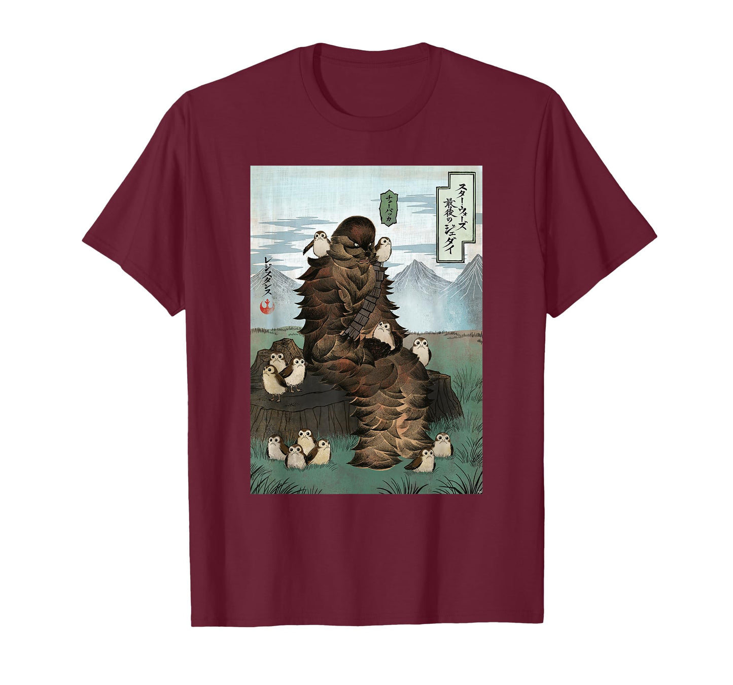 Star Wars Chewbacca and Porgs Japan Ukiyo-e Art Style T-Shirt