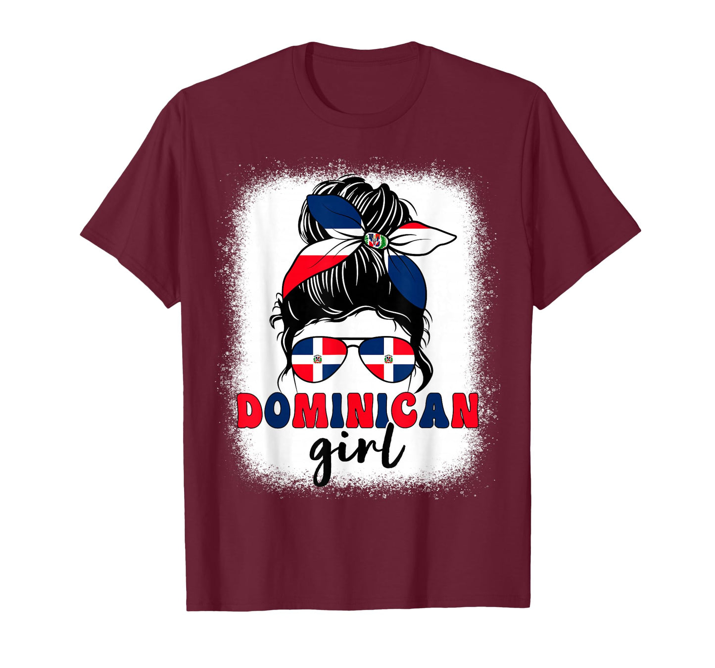Dominican Girl Messy Bun Dominican Flag Patriotic Women Kids T-Shirt