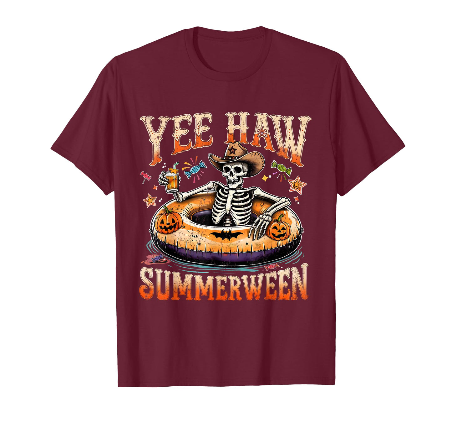 Yee Haw Summerween Cowboy Skeleton Western Halloween Tee T-Shirt
