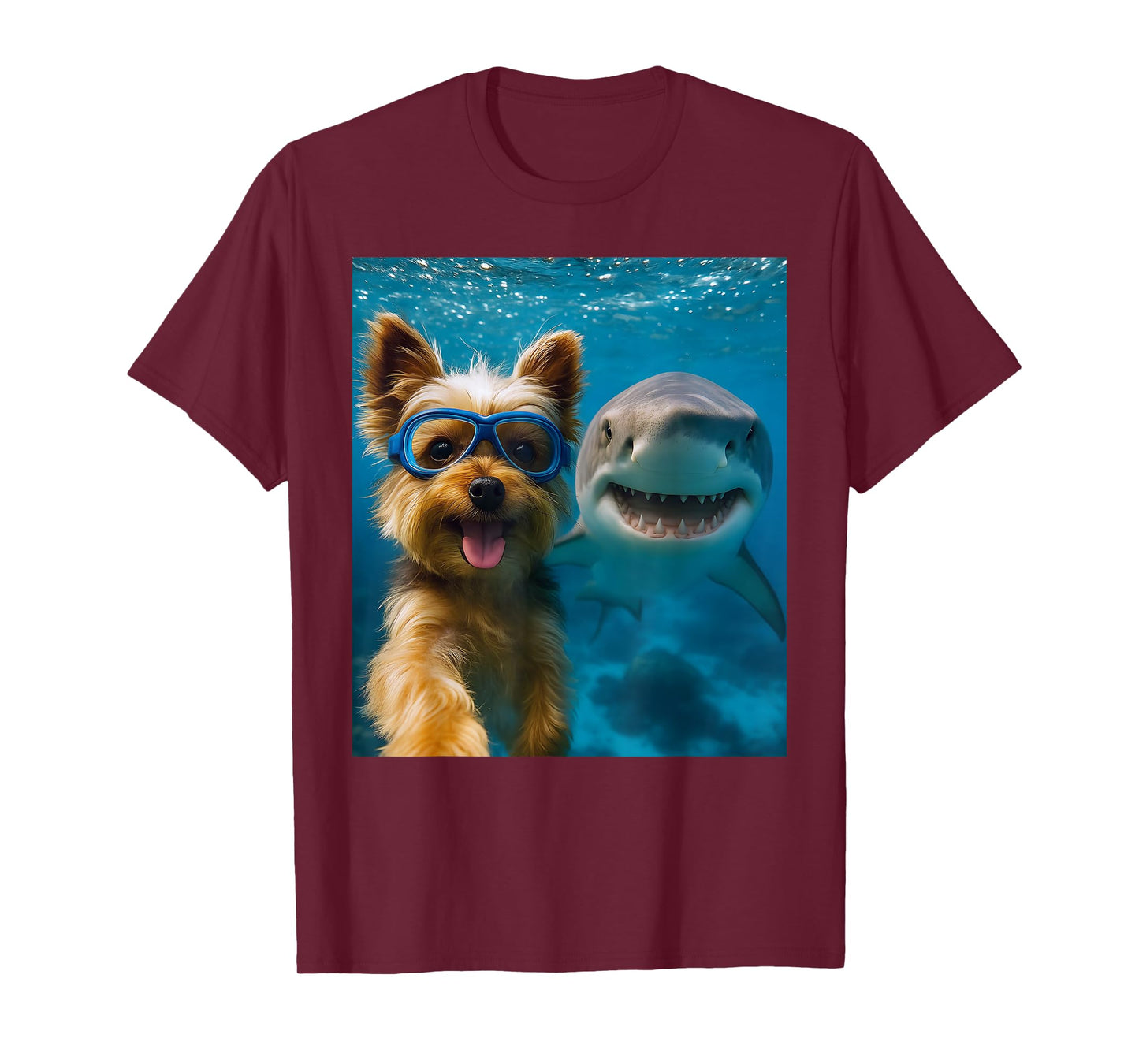 Funny Yorkshire Terrier Dog Selfie with Shark Ocean Lovers T-Shirt