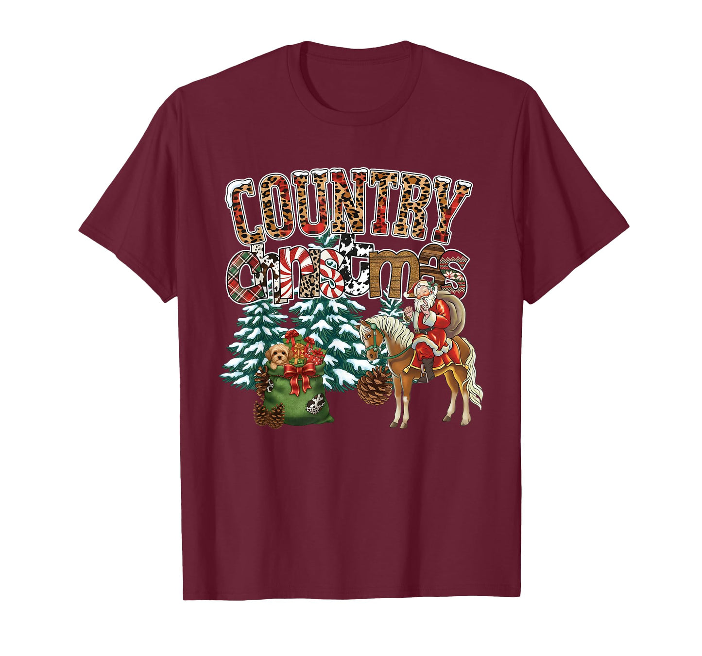 Country Christmas Santa Horse Western Holiday Men Women T-Shirt