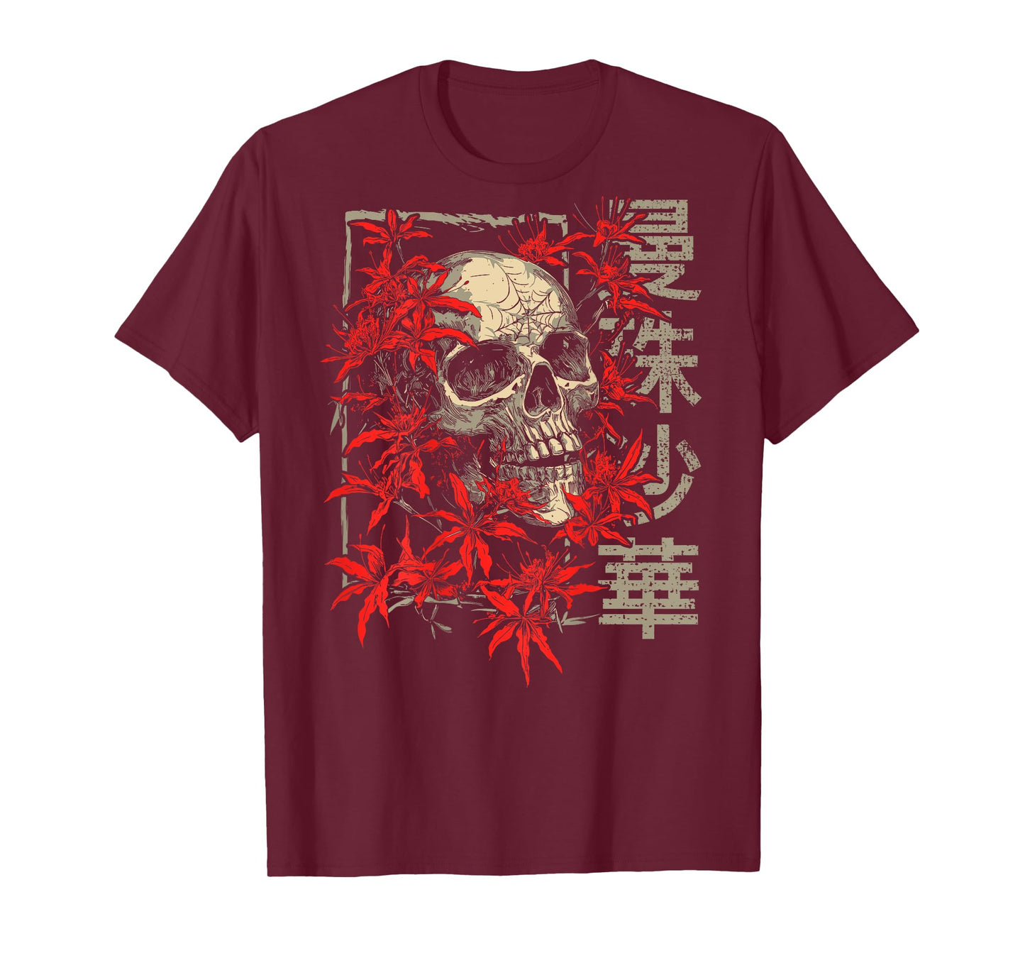 Red Spider Lily Flower Japanese Skull Otaku Backprinted T-Shirt
