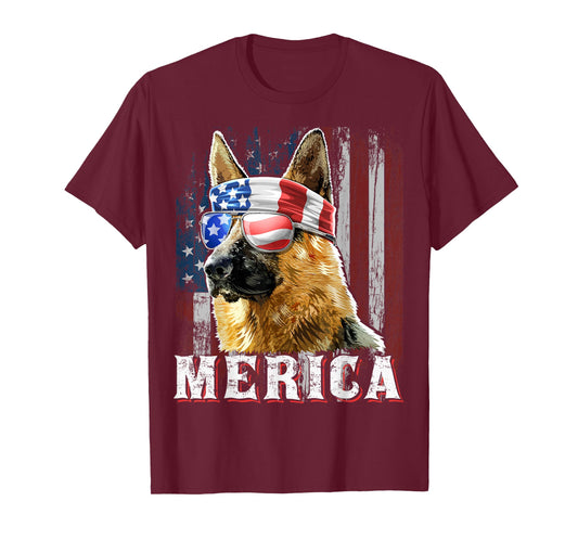 Merica German Shepherd Dog 4th of July American Flag Shirt T-Shirt