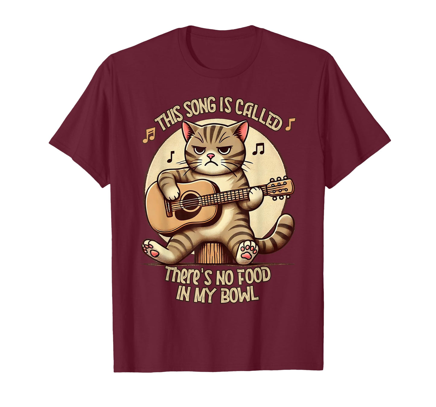 Cat Plays Acoustic Guitar Song No Food In My Bowl Funny Men Women Kids T-Shirt