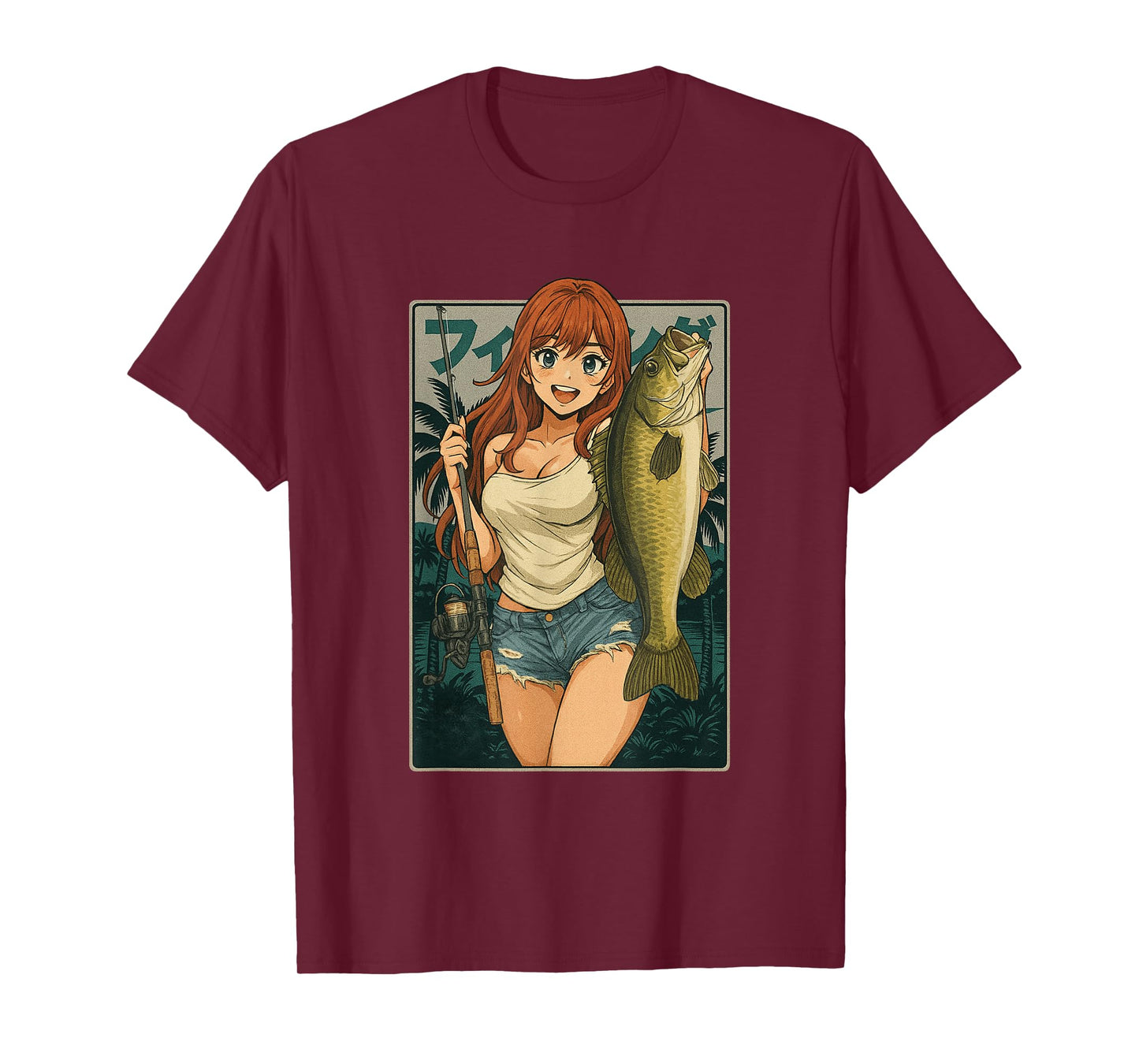 Kawaii Anime Girl japanese Fisherman Girl Fishing Bass T-Shirt