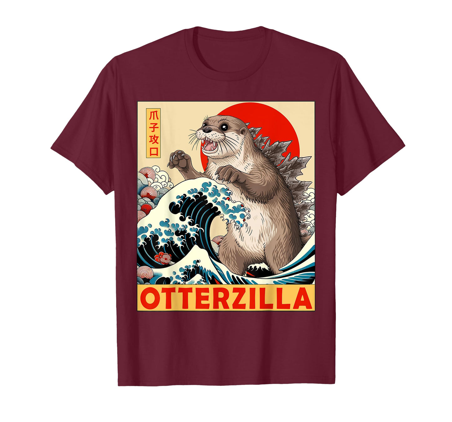 Otterzilla Apparel Gifts Graphic Tees Japanese Art Funny Otter Lover Unisex Adults Kids T-Shirt Black Short Sleeve