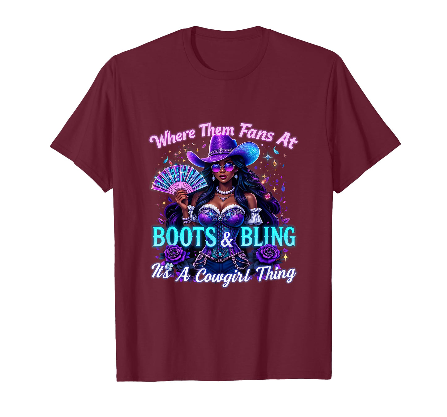 Melanin Cowgirl Thing Trendy Western Boots Bling Black T-Shirt